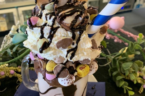 Easter Freakshake served at Lewis's Ice Cream & Coffee Shop Lancashire