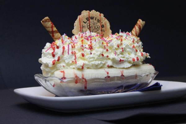 Delicious Banana Split served at Lewis's Ice Cream & Coffee Shop Morecambe