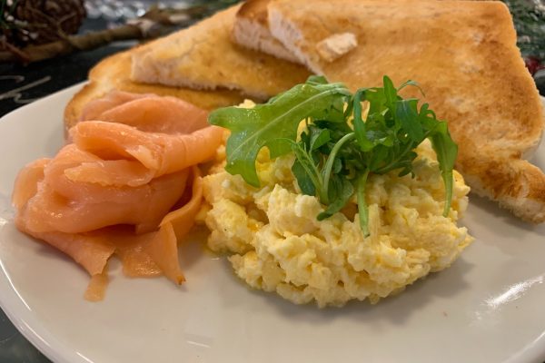 Salmon and scrambled egg served at Lewis's Cafe in Morecambe