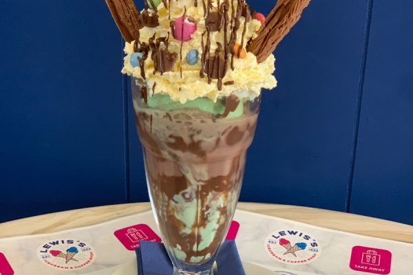 Mint Choc Sundae served at Lewis's Ice Cream & Coffee Shop in Morecambe
