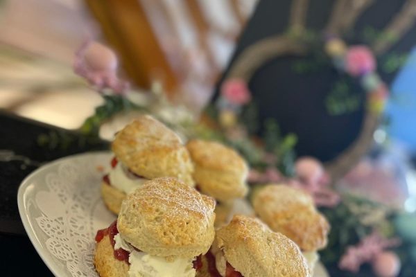 Fresh homemade scones with jam and cream served in Lewis's Cafe of Morecambe